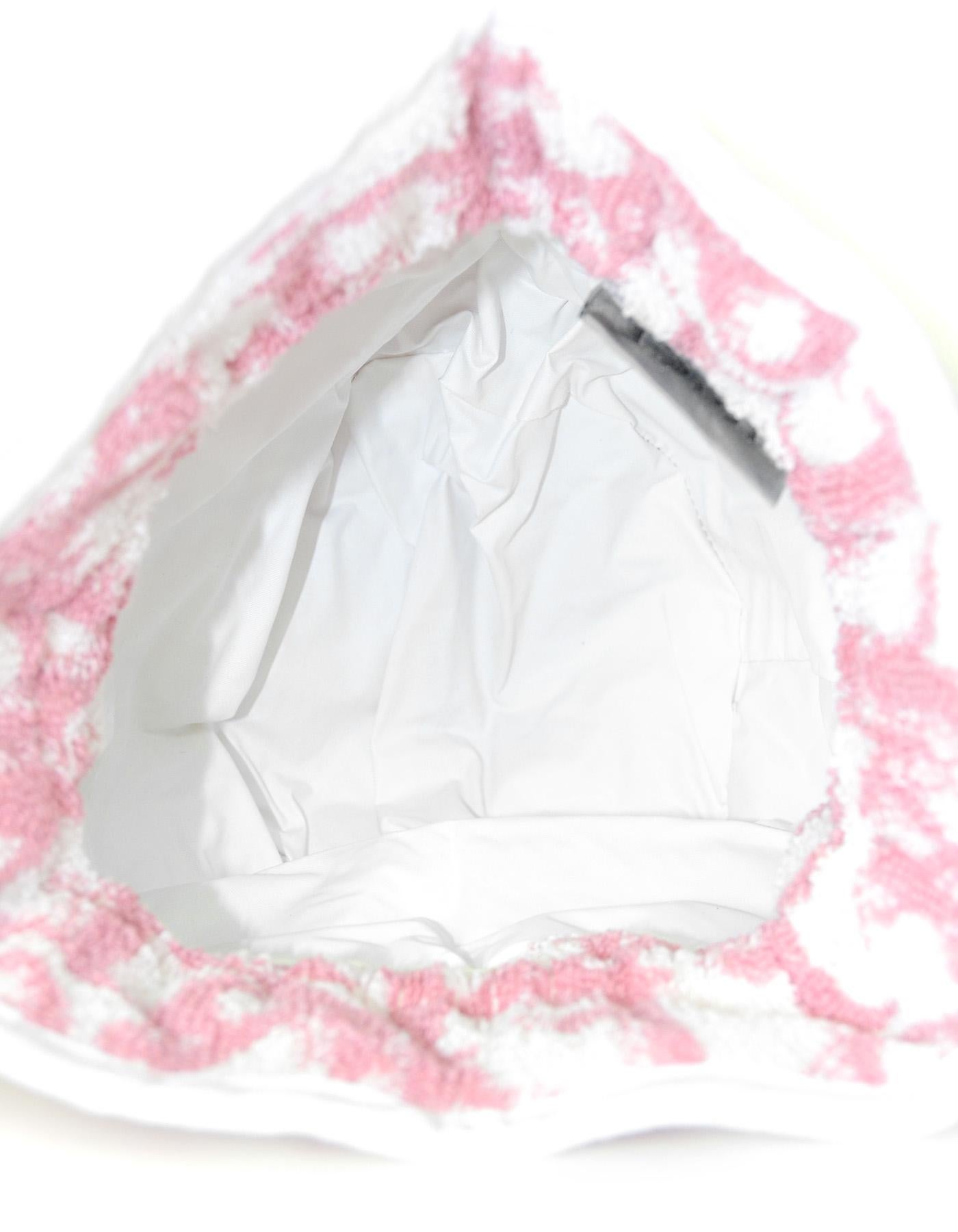 Beige Dior Vintage Pink/White Monogram Terrycloth Drawstring Cosmetic Bag/Pouch