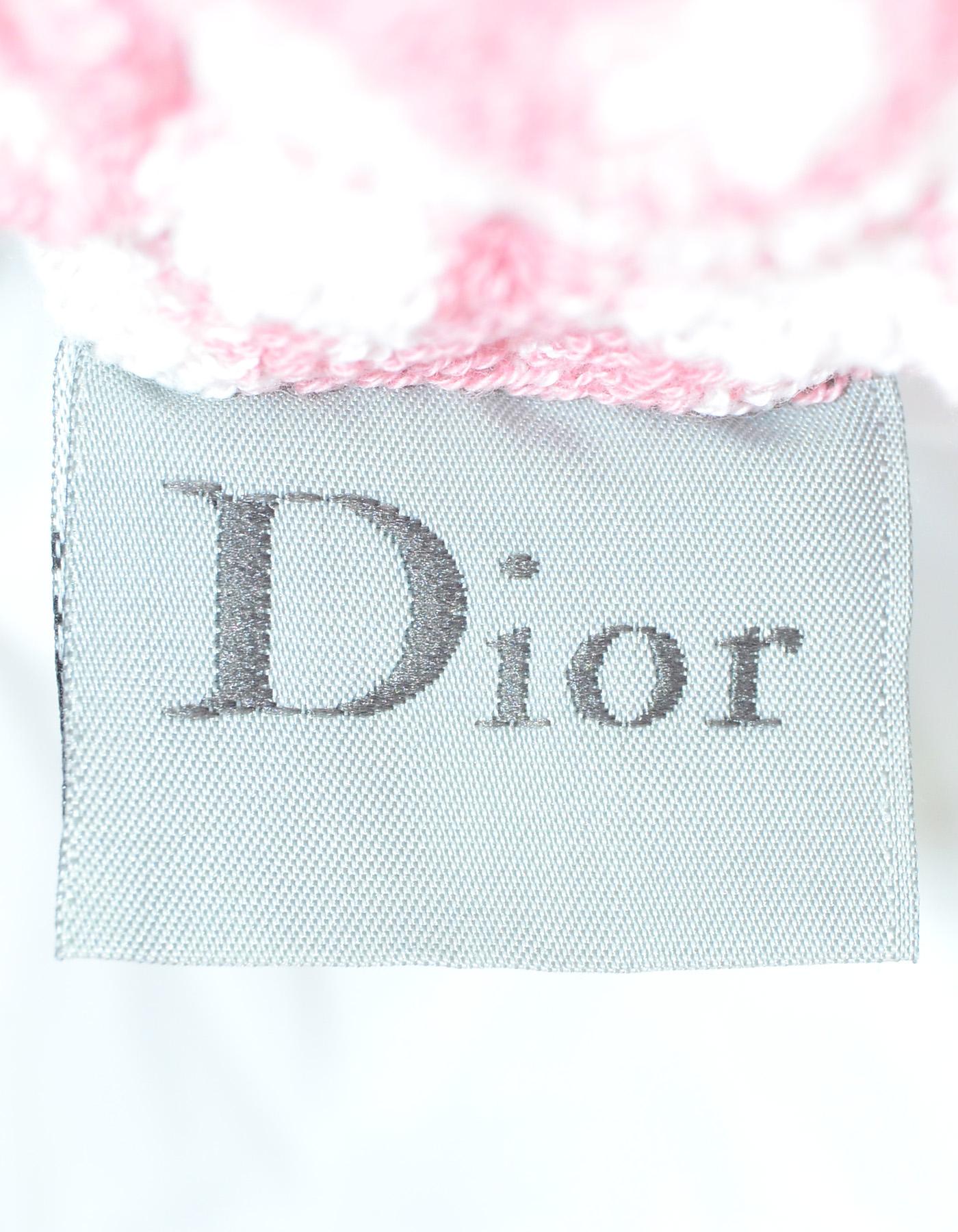 Dior Vintage Pink/White Monogram Terrycloth Drawstring Cosmetic Bag/Pouch In Excellent Condition In New York, NY