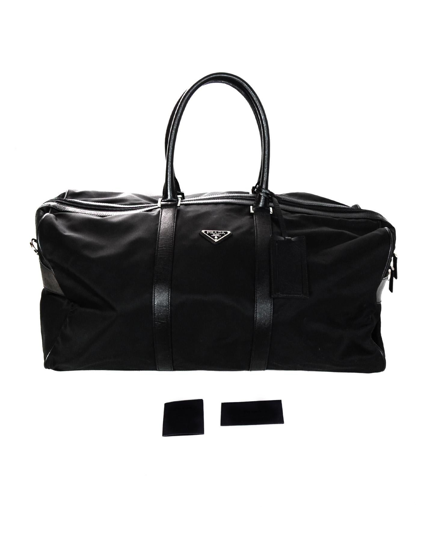 Prada Unisex Black Tessuto Nylon/Saffiano Leather V20S Duffle Bag W/ Luggage Tag 7