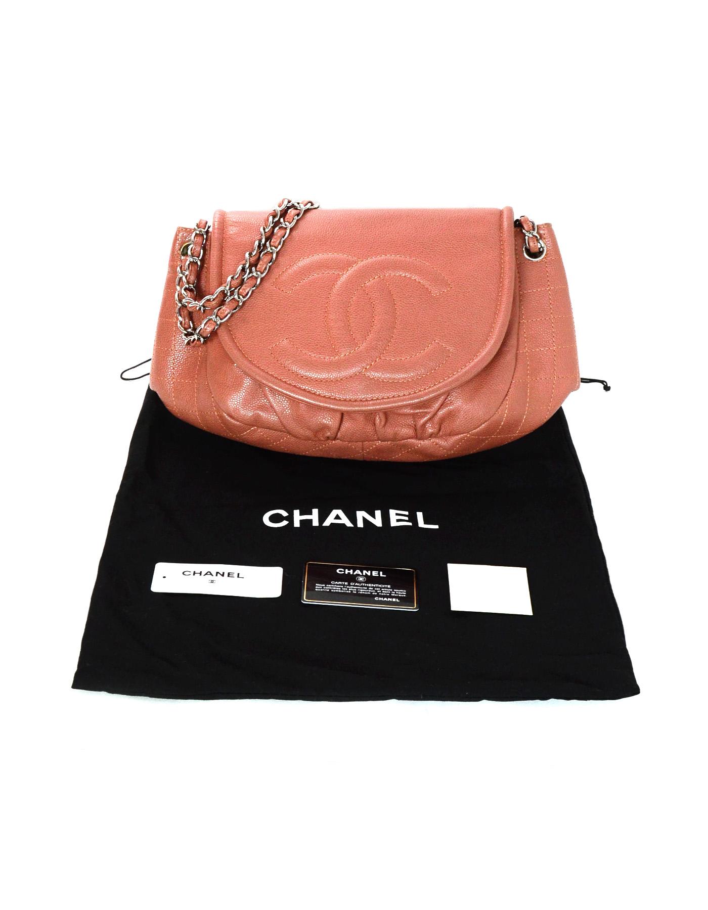 Chanel Orange/Light Red Caviar Leather Half-Moon CC Flap Bag 8