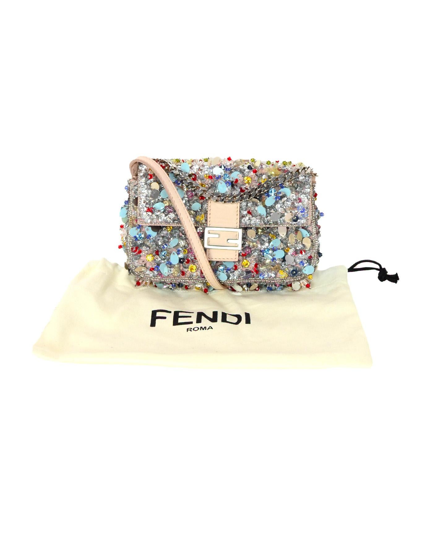 Fendi Beaded Sequin Blush/Multicolor Micro Baguette Crossbody Bag w. Dust Bag 1