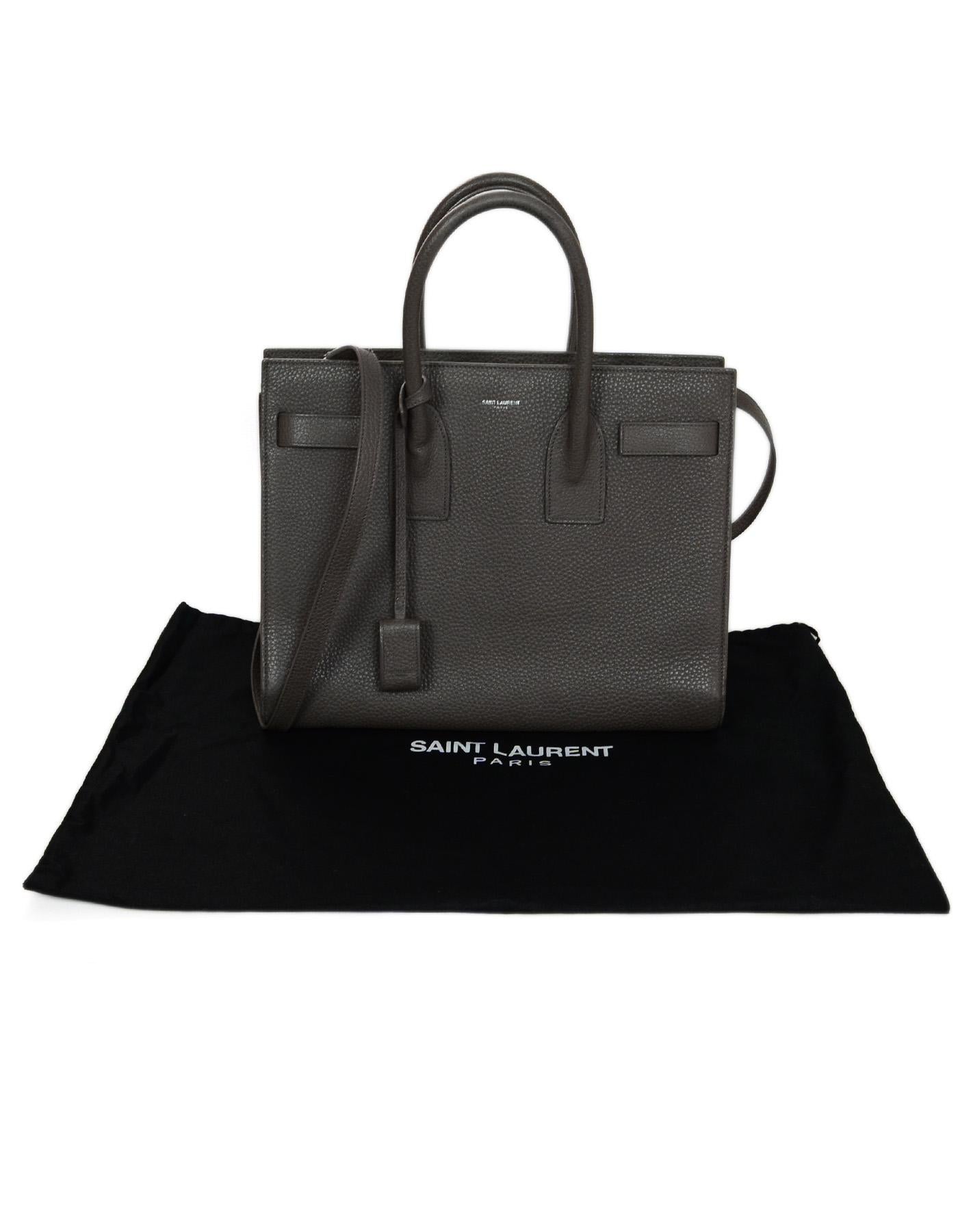 YSL Yves Saint Laurent Grey Pebbled Leather Small Sac De Jour Tote Bag 3