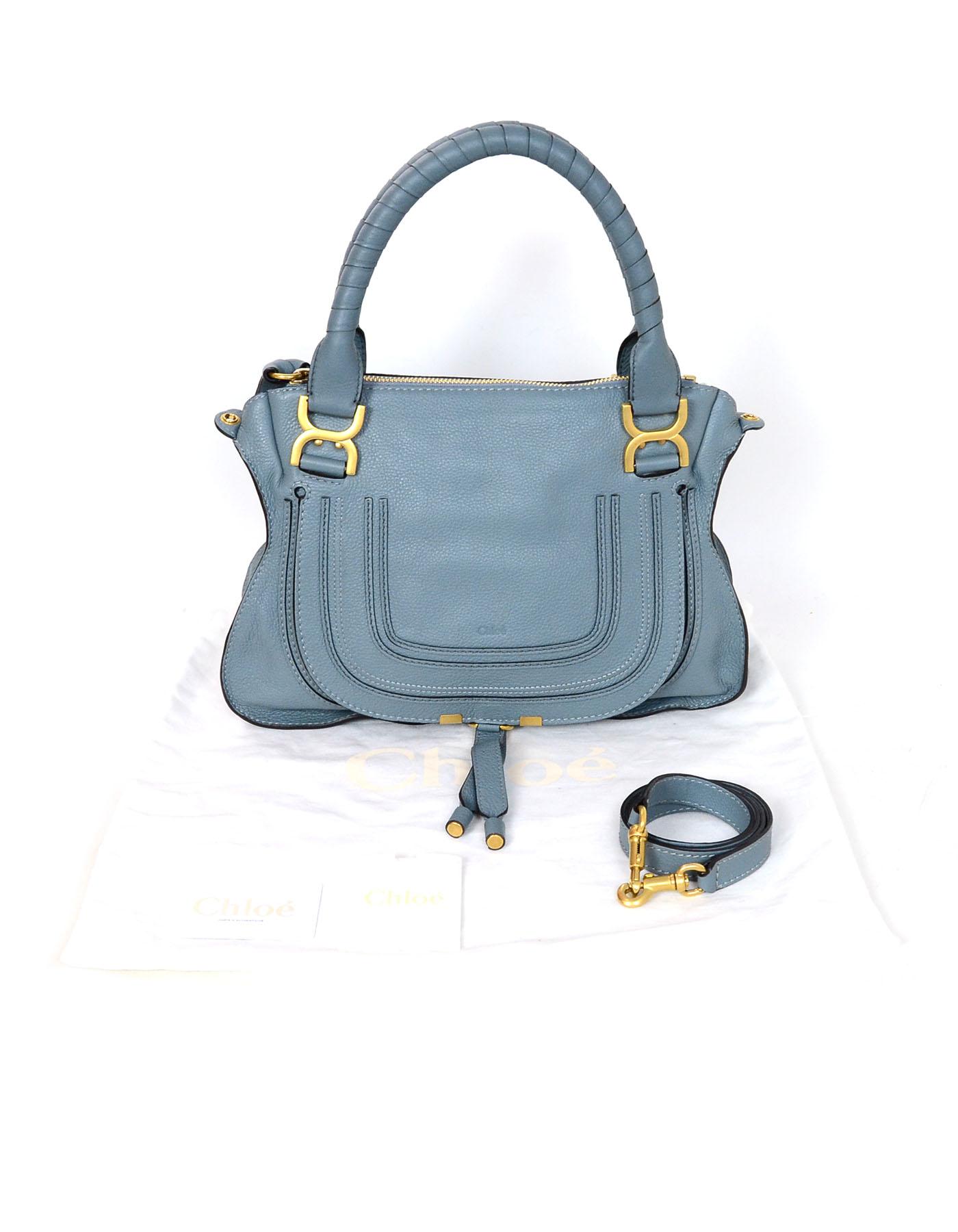 Chloe Cloudy Blue Leather Medium Marcie Satchel Messenger Bag 1