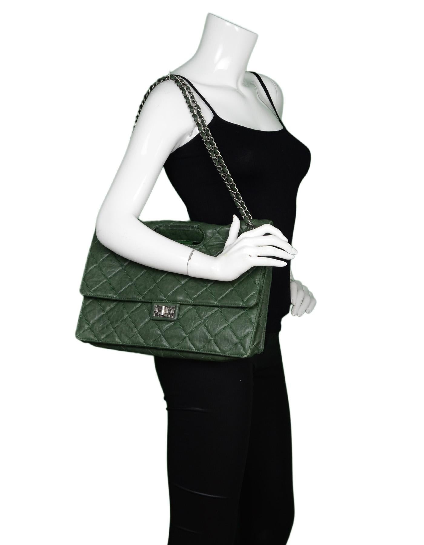 Chanel Green Calf Leather Quilted Paris-Byzance Take Away 2.55 Reissue Flap Bag W/ Dust Bag

Made In: Italy
Year of Production: 2011
Color: Green
Hardware: Antiqued silvertone
Materials: Calfskin leather, antiqued silvertone metal 
Lining: Black