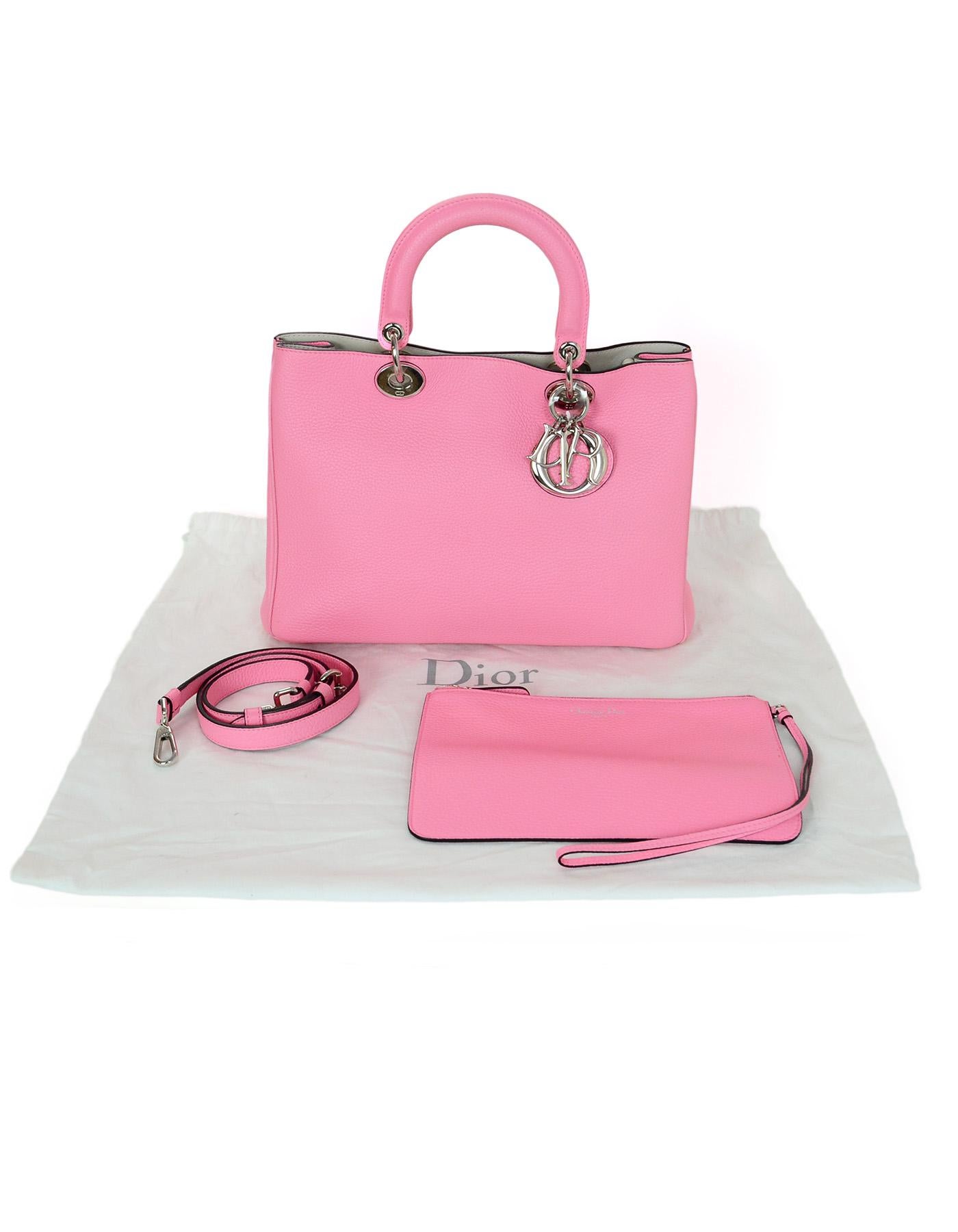 Christian Dior Pink Bullcalf Leather Medium Diorissimo Tote Bag w. DB & Pouch 3