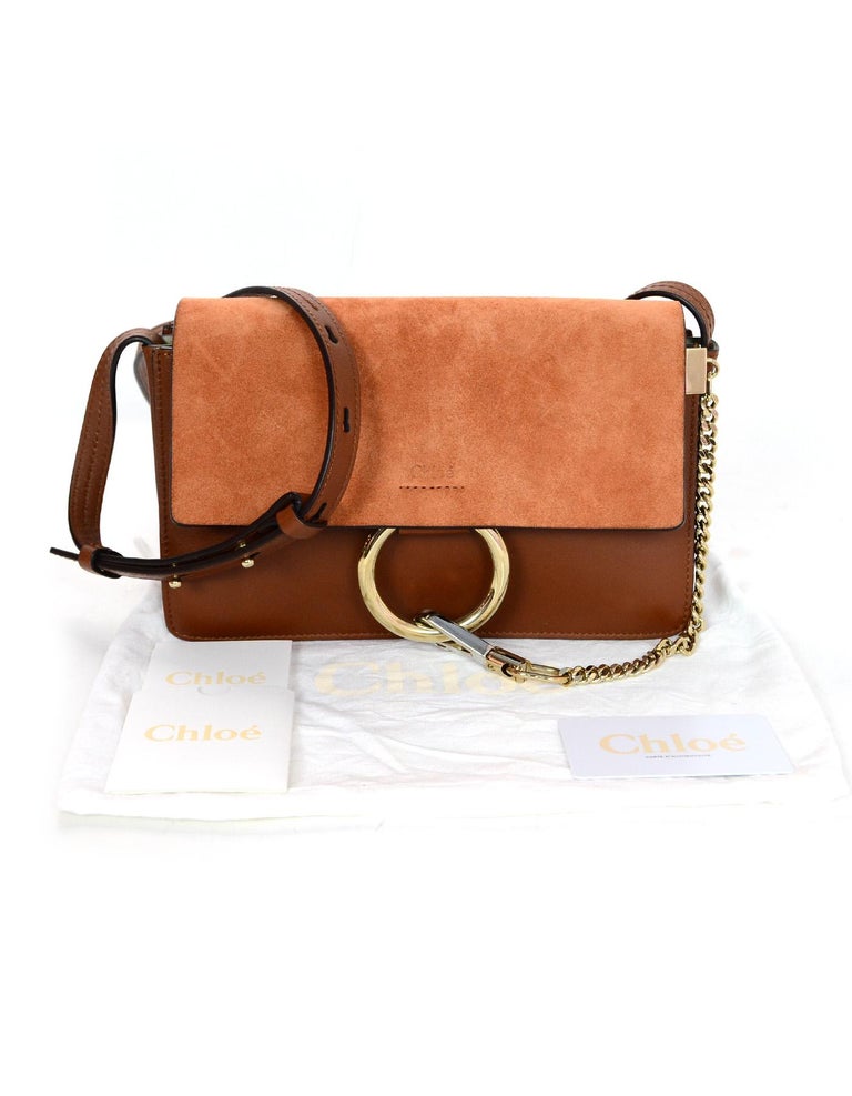 Chloe Tan Leather/Suede Small Faye Crossbody Bag W/ Dust Bag For Sale