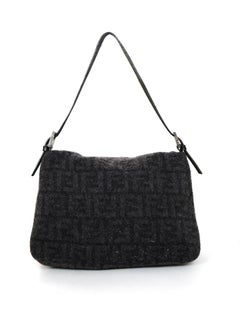 Fendi Grey Cashmere/Wool Mono Logo Print Zucca Mama Baguette Bag W/ FF  Buckle at 1stDibs
