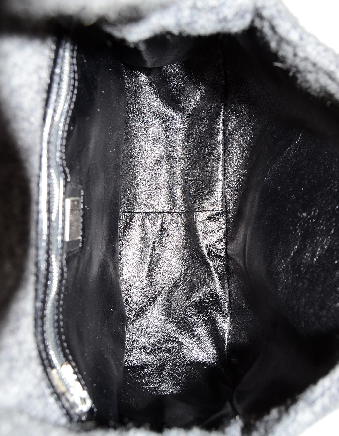 Black Fendi Grey Cashmere/Wool Mono Logo Print Zucca Mama Baguette Bag W/ FF Buckle