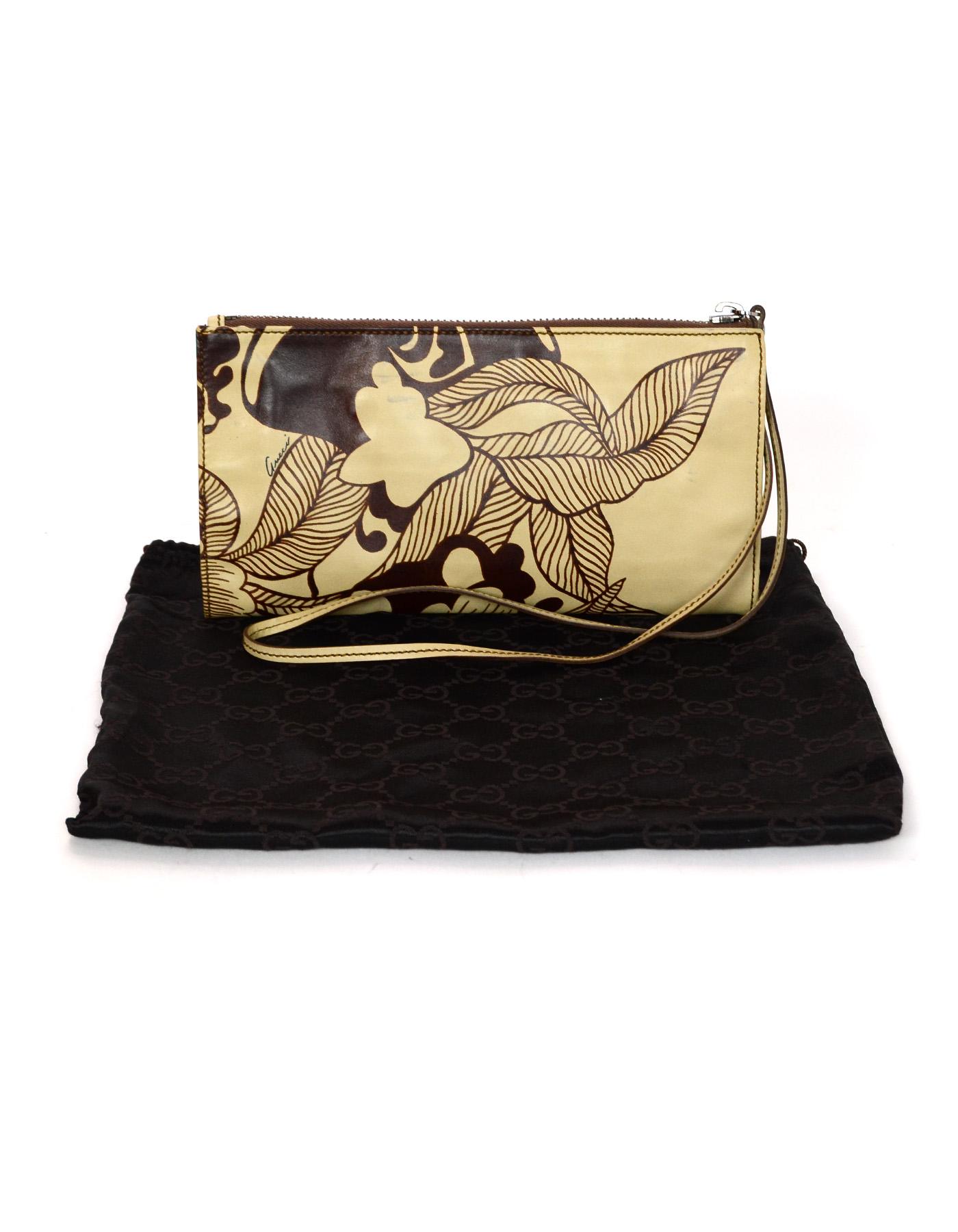 Gucci Tan/Brown Floral Leather Wristlet Bag w/ Dust Bag 1