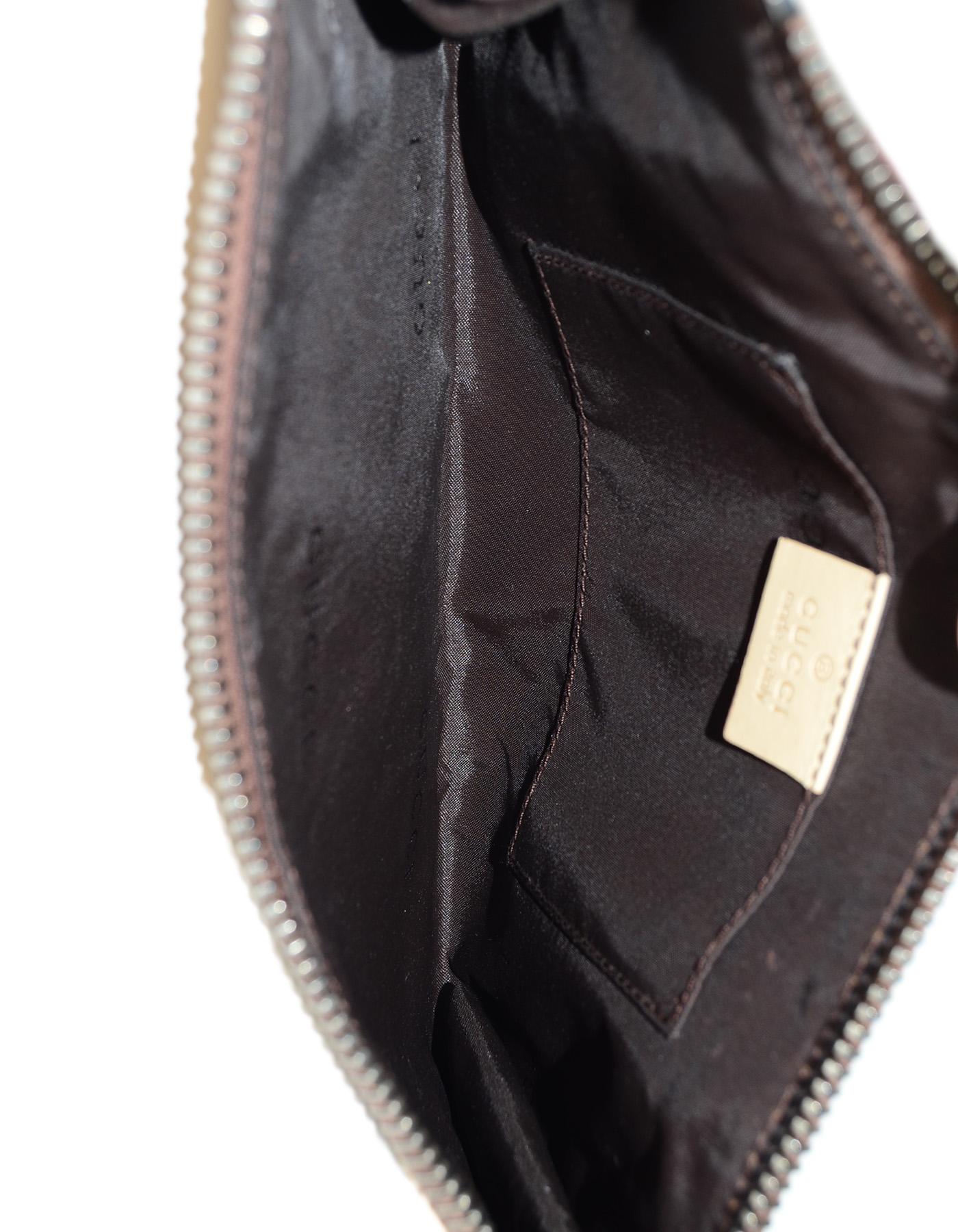 Beige Gucci Tan/Brown Floral Leather Wristlet Bag w/ Dust Bag
