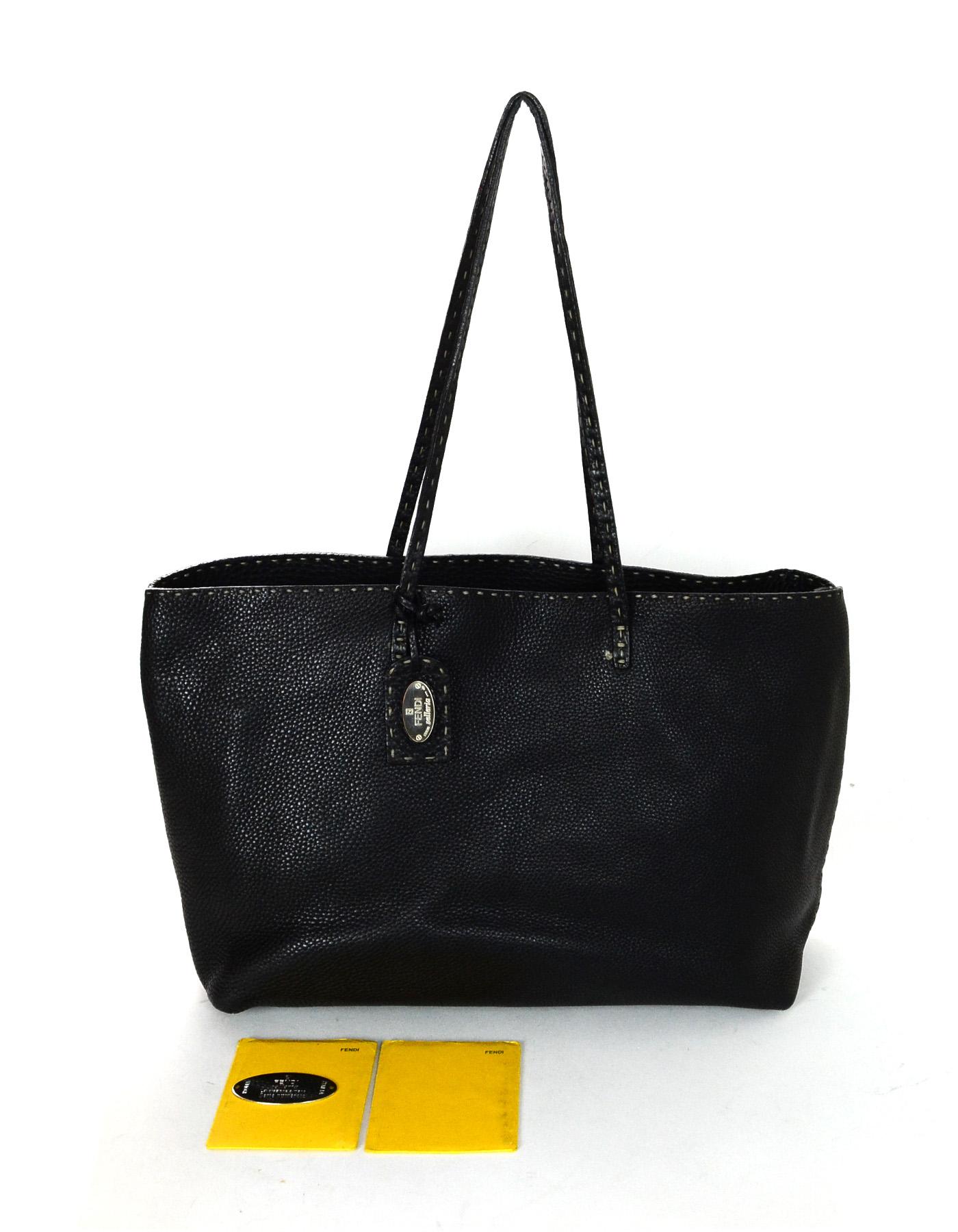 Fendi Black Pebbled Leather Selleria Tote Bag w/ Contrast Stitching 5