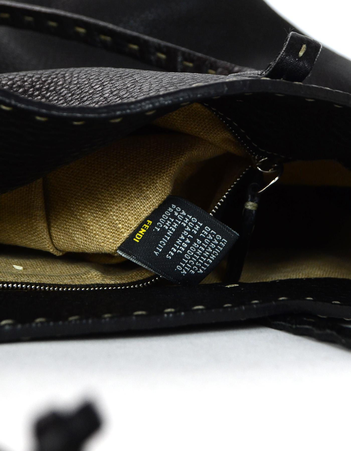 Fendi Black Pebbled Leather Selleria Tote Bag w/ Contrast Stitching 4