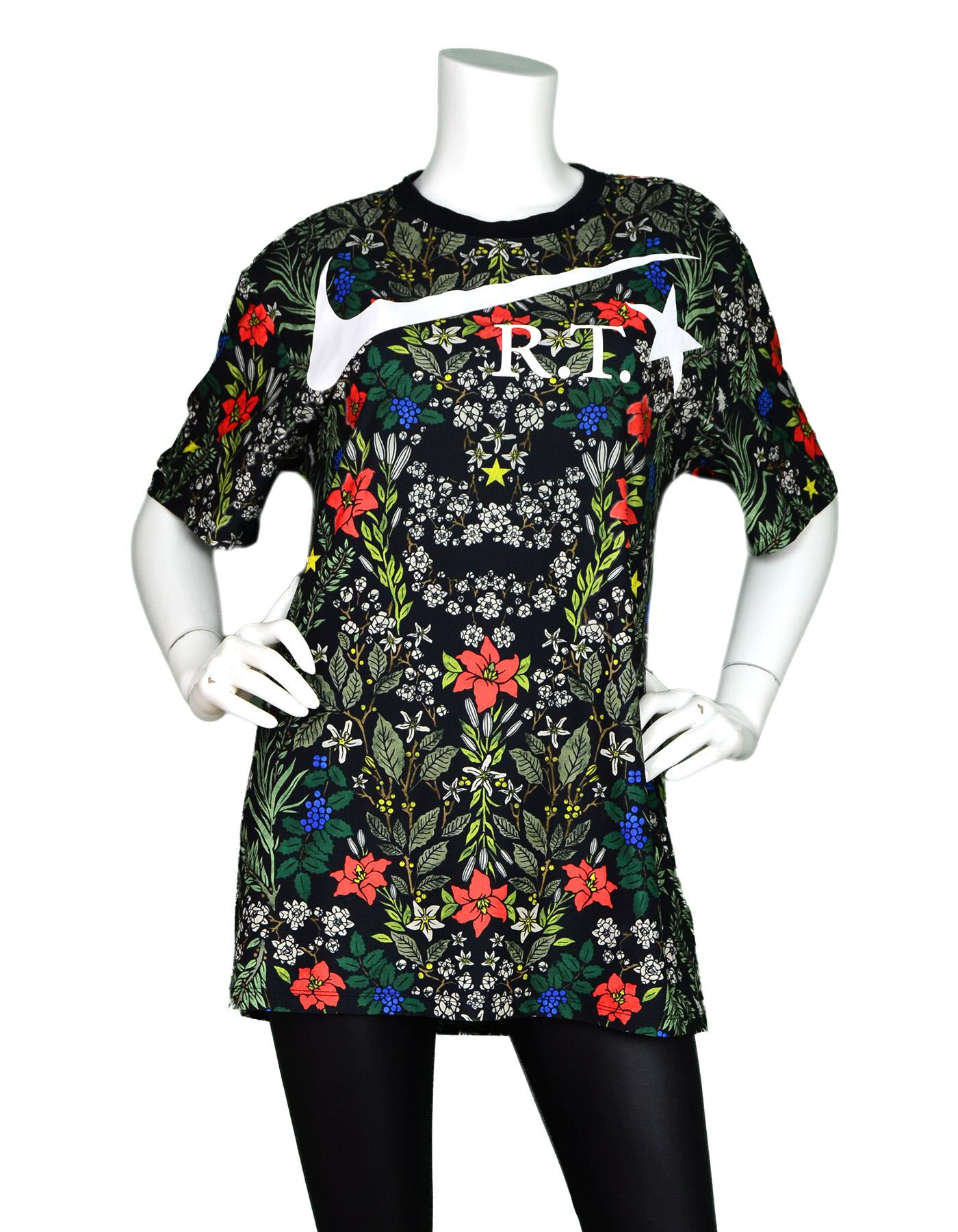 Nike Nikelab x Ricardo Tisci Limited Edition Floral T-Shirt Sz M

Made In: Sri Lanka
Year of Production:  2016
Color: Black and multi-color floral print
Materials: 79% polyester, 21% elastane 
Opening/Closure: Pull over
Overall Condition: Excellent