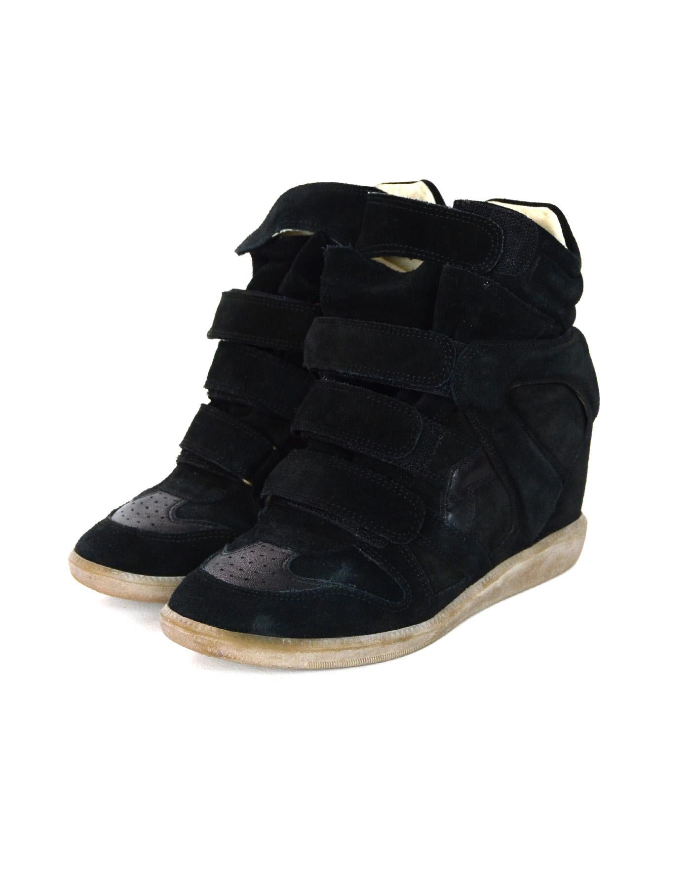 Isabel Marant Black Suede Beckett Wedge Sneakers Sz 38 In Excellent Condition In New York, NY