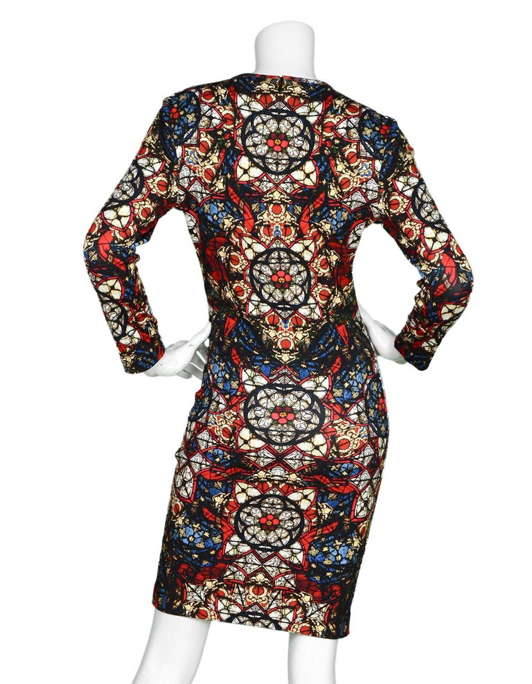 Alexander McQueen Long-Sleeve Stained Glass Print Dress Sz 42 For Sale ...