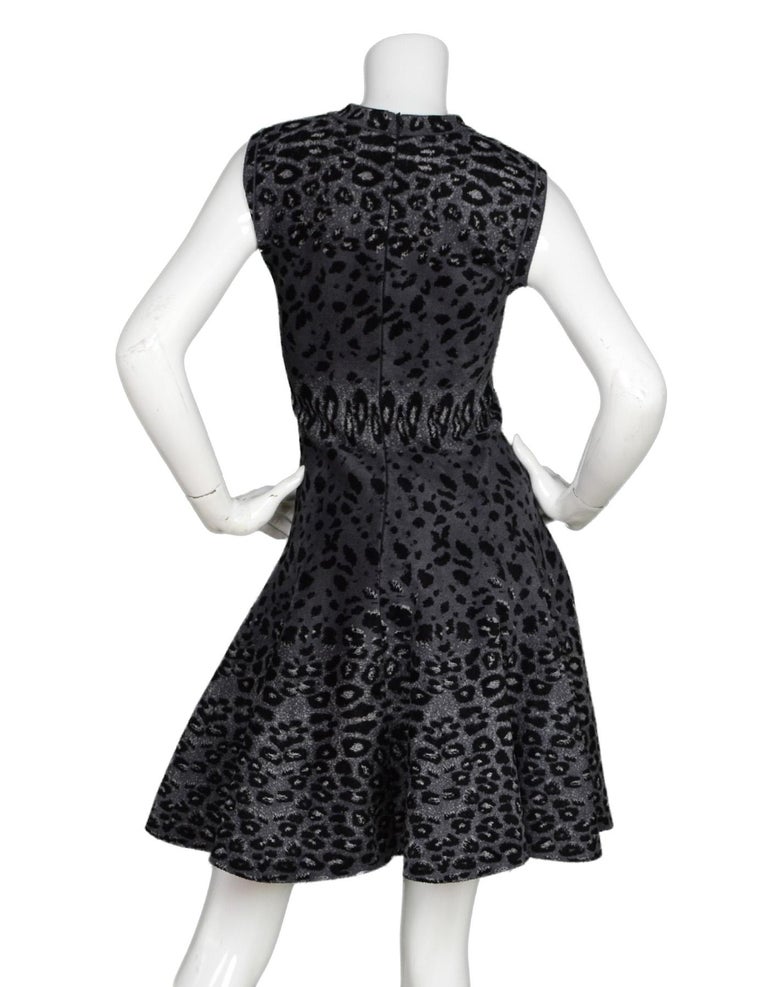Black Alaia Sleeveless Grey Leopard Print Fit & Flare Dress Sz 40