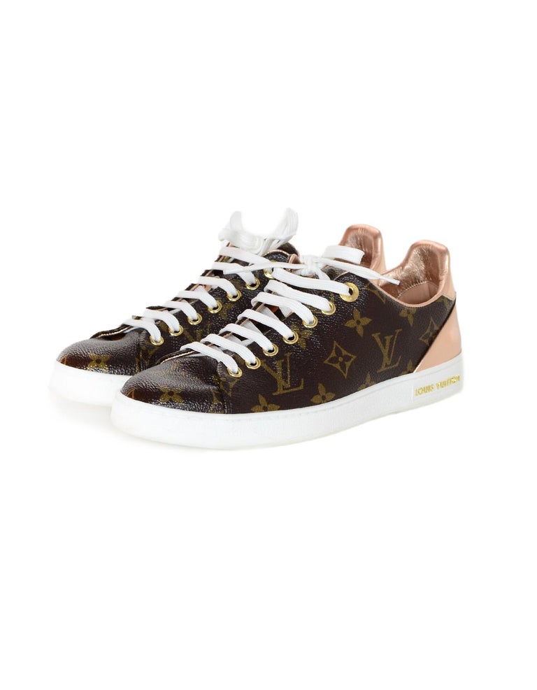 Louis Vuitton 2017 LV Monogram/Rose Gold Frontrow Lace Up Sneakers