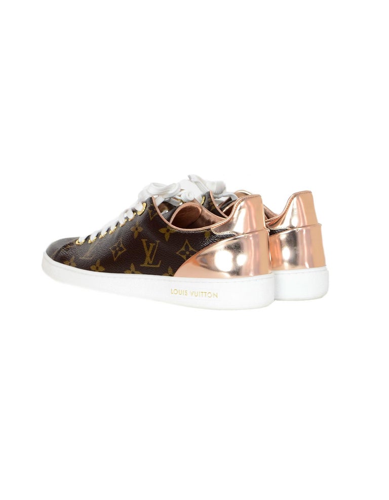 Louis Vuitton 2017 LV Monogram/Rose Gold Frontrow Lace Up Sneakers Sz 37.5  For Sale at 1stDibs