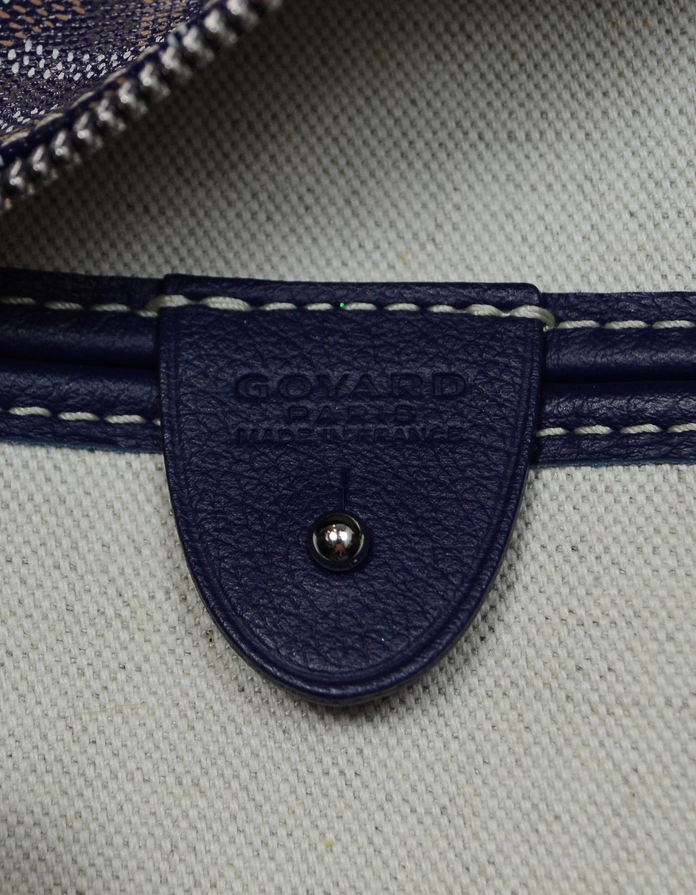 Goyard Navy Goyardine Canvas Chevron Artois MM Zip Top Tote Bag In Excellent Condition In New York, NY