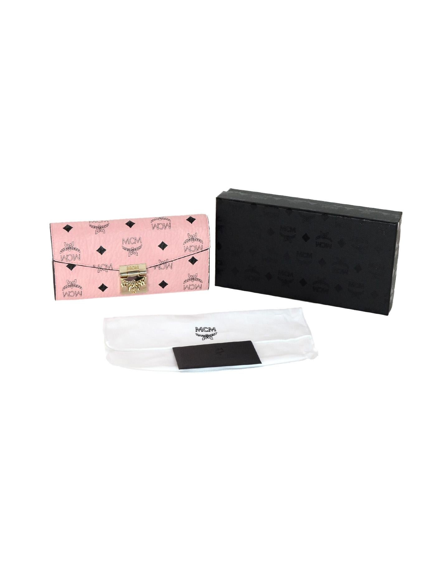 Women's MCM Pink/Black Monogram Patricis Visetos Large Chain Wallet WOC Crossbody Bag