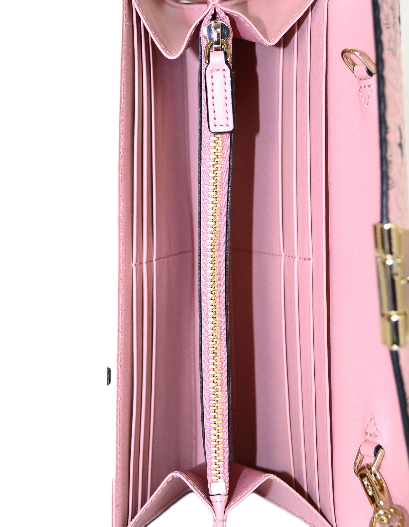 Beige MCM Pink/Black Monogram Patricis Visetos Large Chain Wallet WOC Crossbody Bag