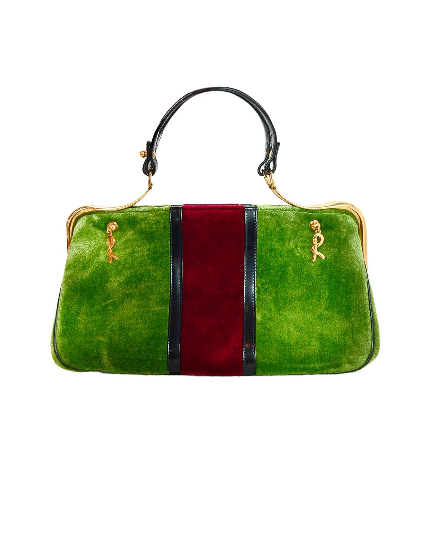 Roberta Di Camerino Vintage Green/Red Velvet Top Handle Bag In Excellent Condition In New York, NY