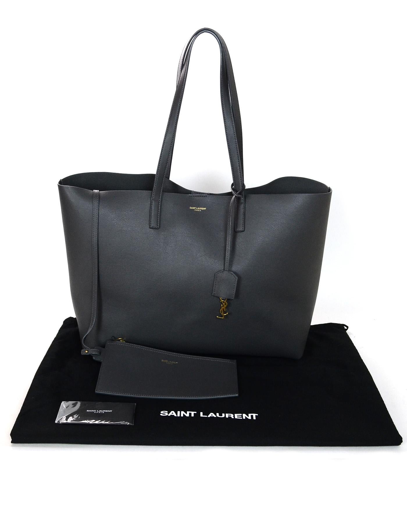 Yves Saint Laurent Storm Grey Leather Tote Bag w/ YSL Clochette & Insert  2
