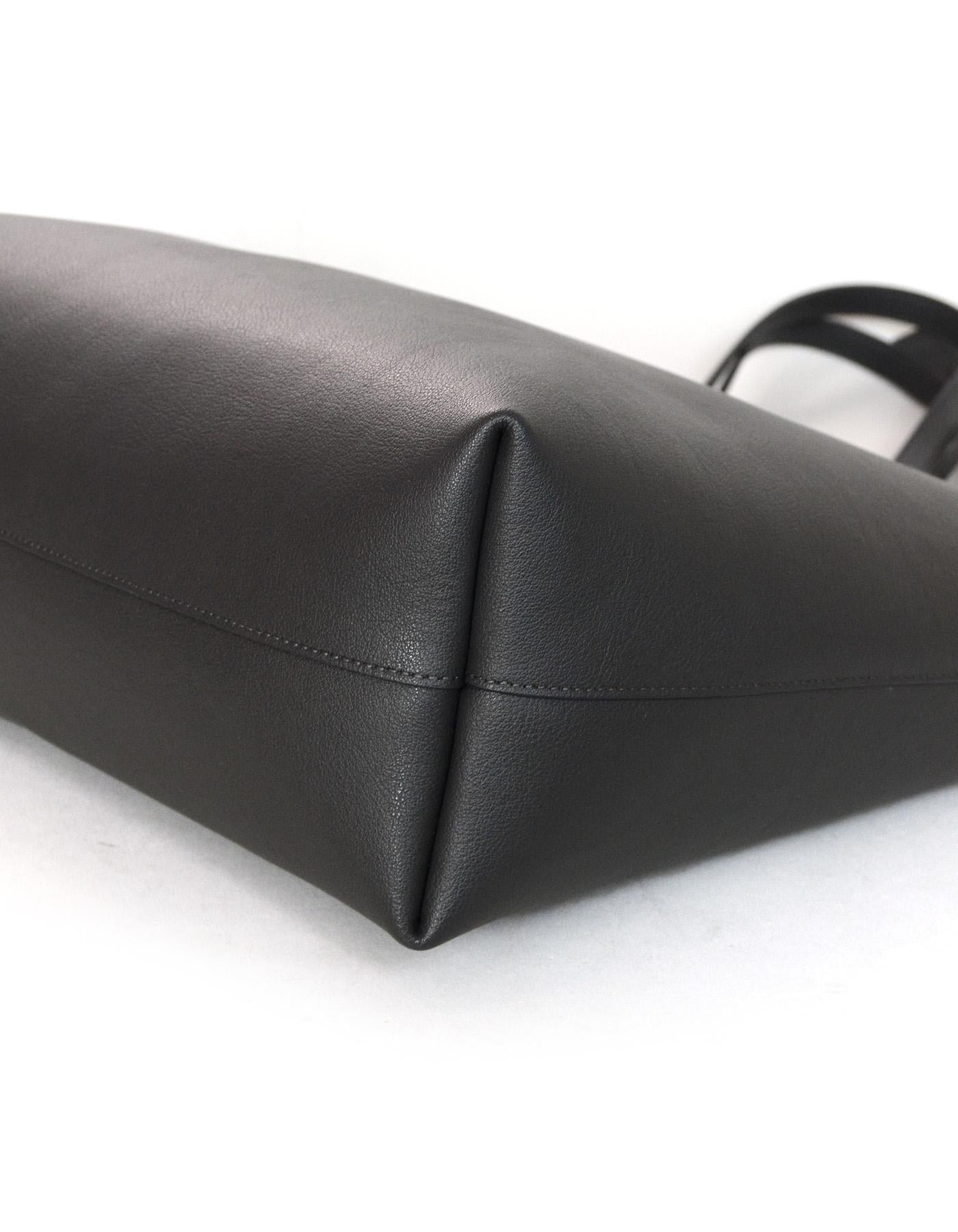 Black Yves Saint Laurent Storm Grey Leather Tote Bag w/ YSL Clochette & Insert 