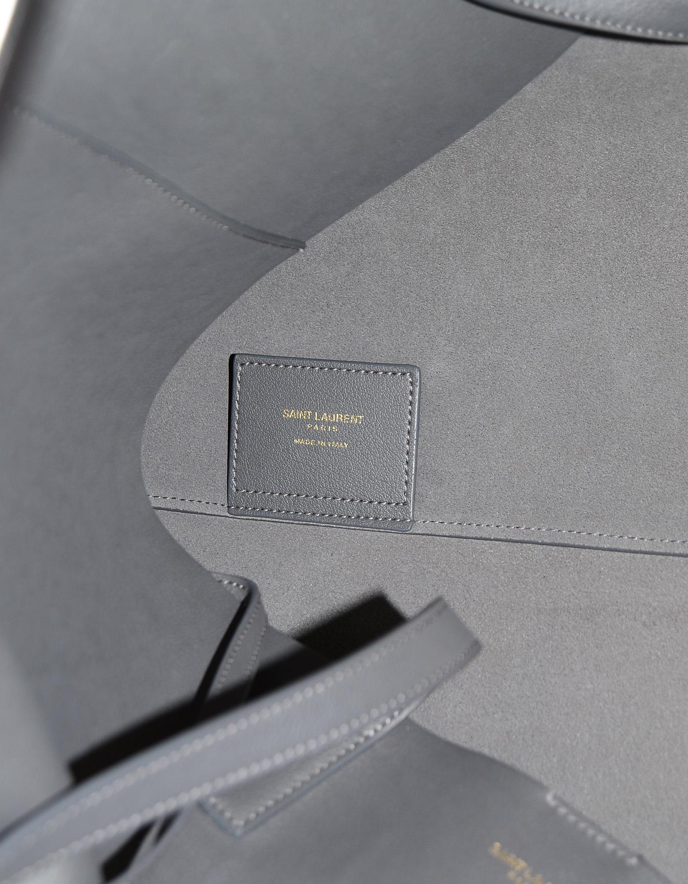 Women's Yves Saint Laurent Storm Grey Leather Tote Bag w/ YSL Clochette & Insert 