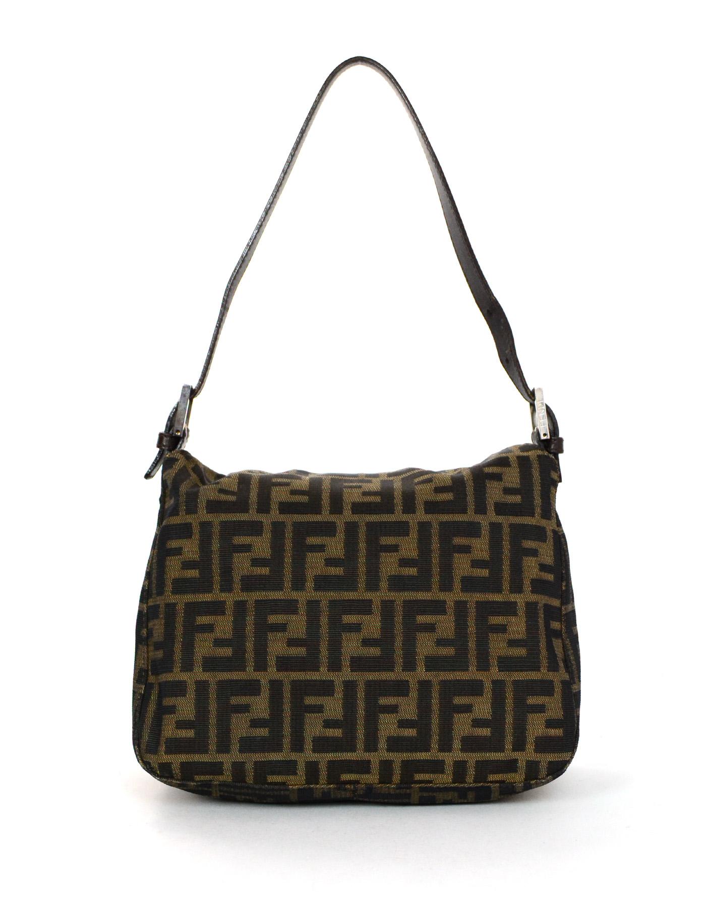 Black Fendi Brown Zucca Monogram Flap Bag W/ FF Logo Buckle