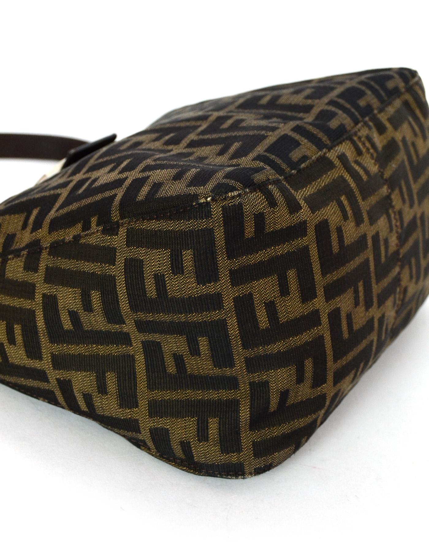 Fendi Brown Zucca Monogram Flap Bag W/ FF Logo Buckle In Excellent Condition In New York, NY