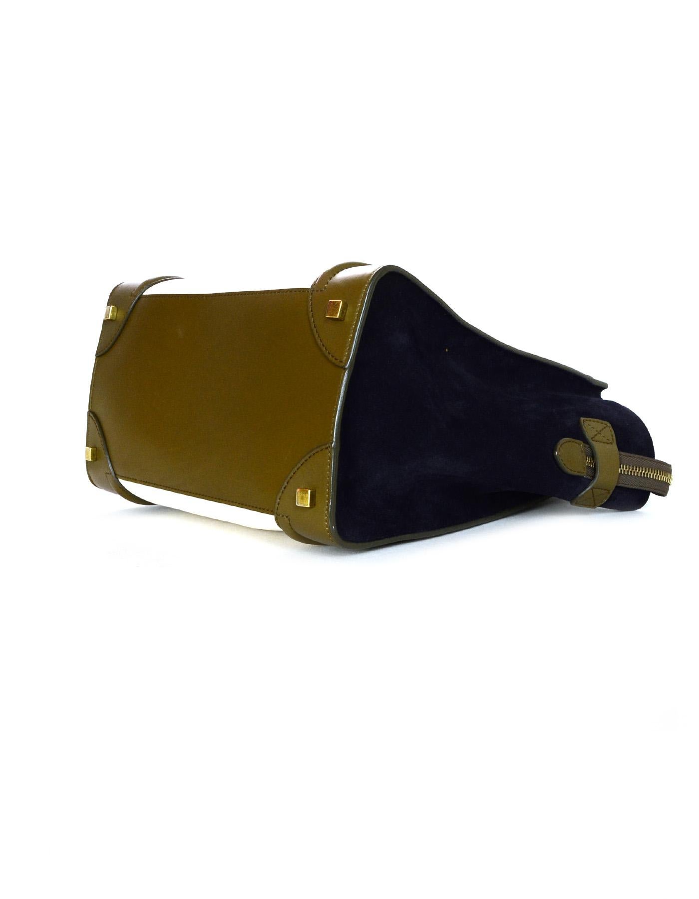 Celine Tri-Color Ivory/Brown/Navy Calfskin Leather/Nubuck Suede Mini Luggage Bag 2