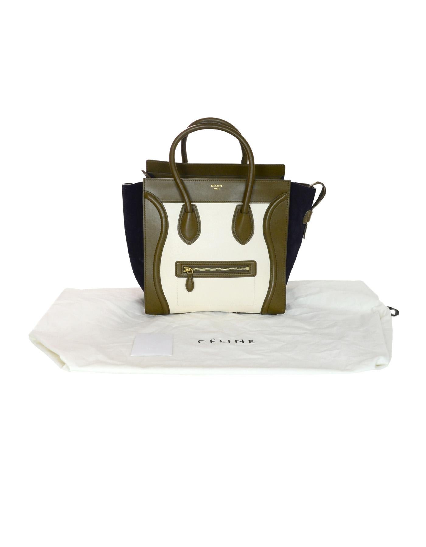 Celine Tri-Color Ivory/Brown/Navy Calfskin Leather/Nubuck Suede Mini Luggage Bag 6