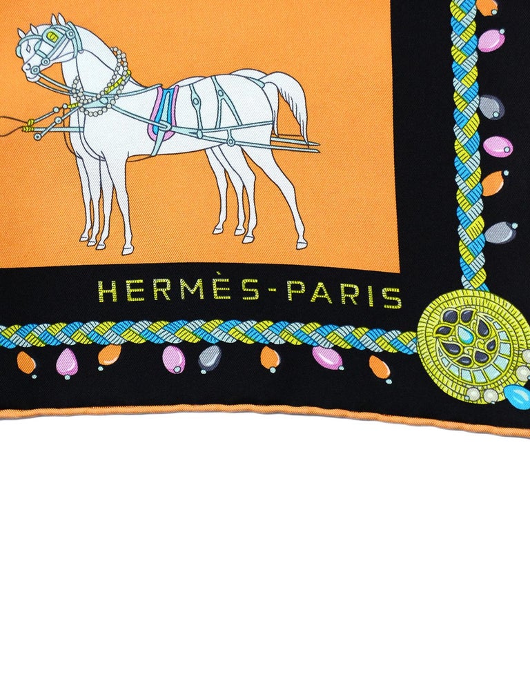Hermes Coupe De Gala Orange/Tan W/ Black Boarder Washed Silk Scarf rt