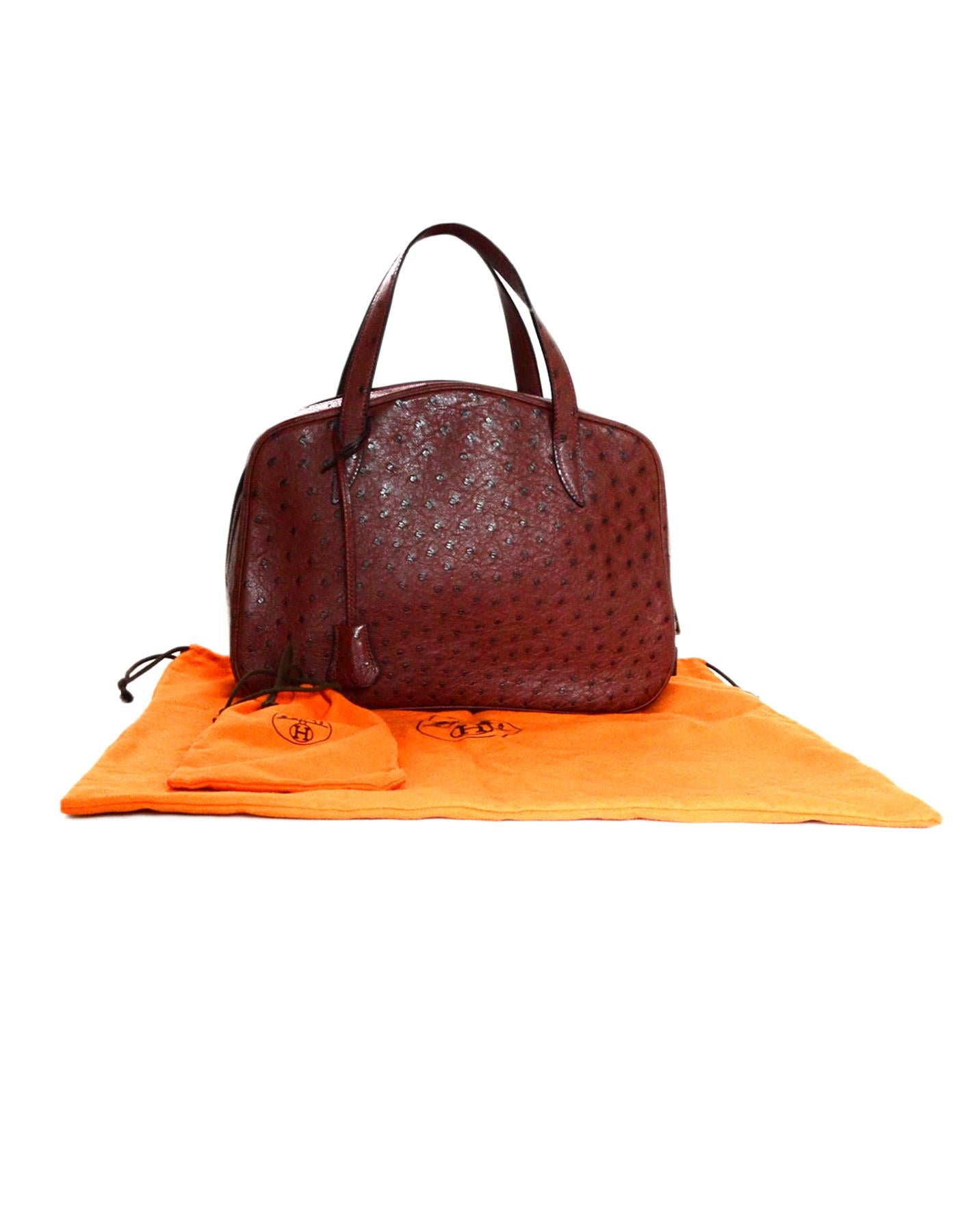Hermes NEW Limited Edition Maroon Ostrich Doha Bag w/ Dust Bag, Lock & Key 3