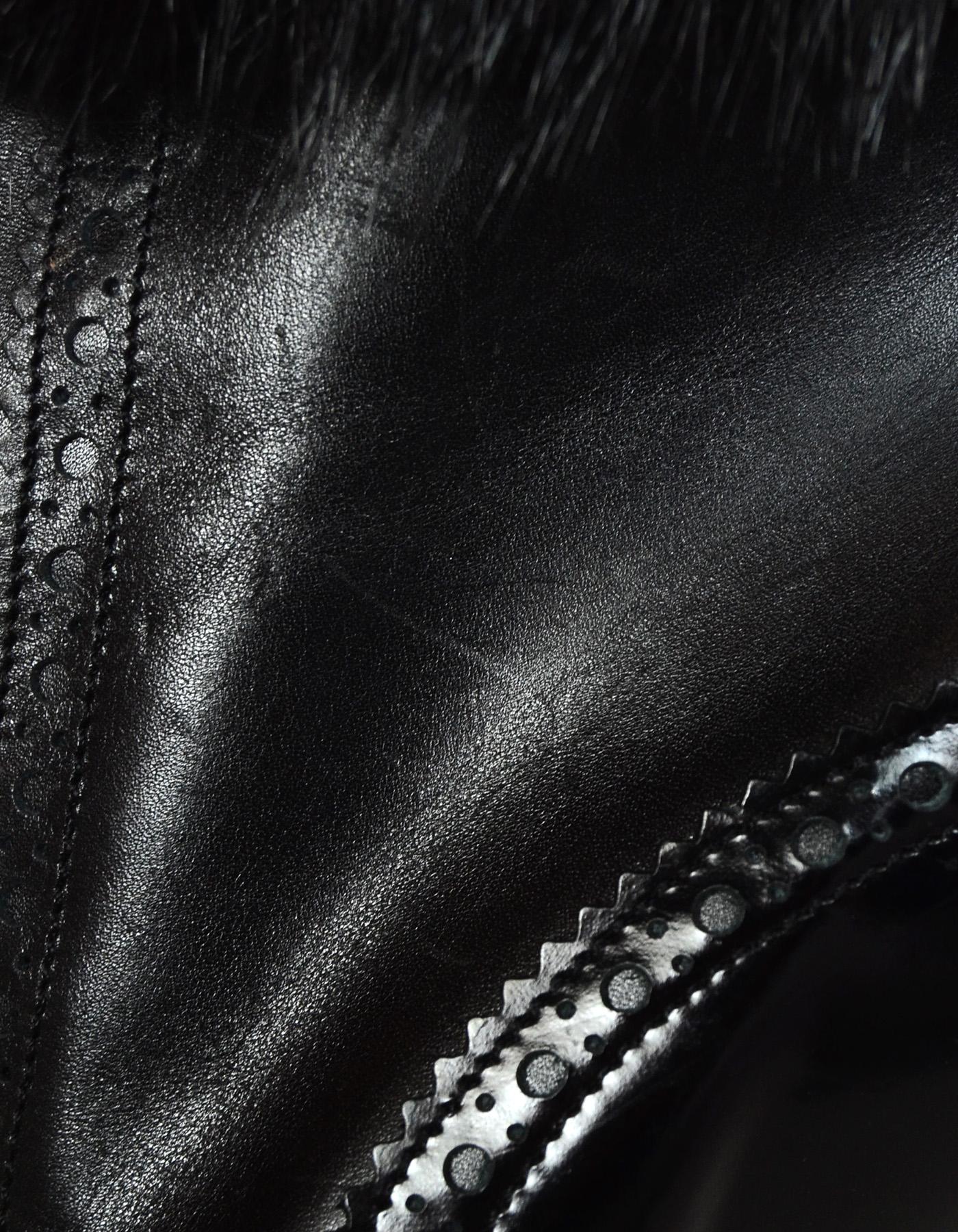 Robert Clergerie Black Patent Leather Short Boot W/ Fur Trim Sz 9.5  6
