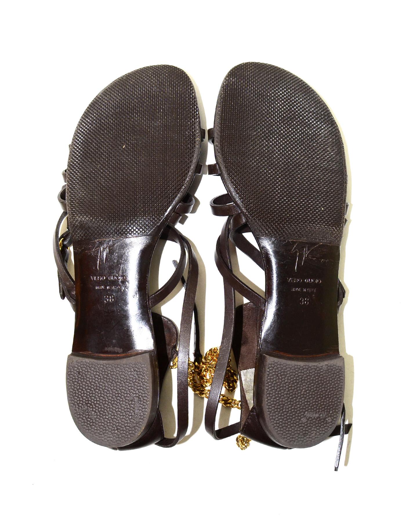 Giuseppe Zanotti Brown Leather Gladiator Sandals W/ Chain Ankle Sz 38 1