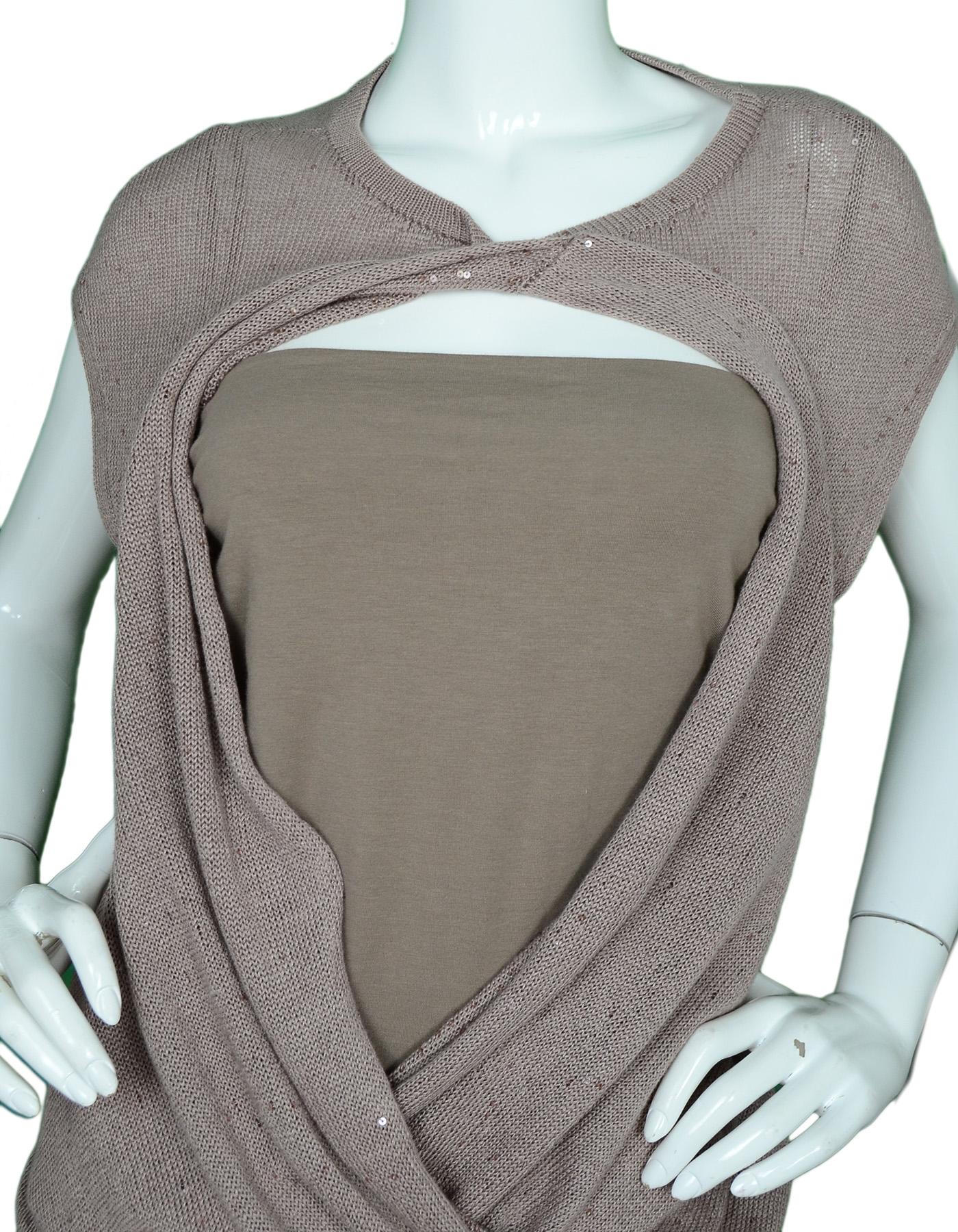 Brunello Cucinelli Mauve Sleeveless Knit Sequin Wrap Top Sz L In Excellent Condition In New York, NY