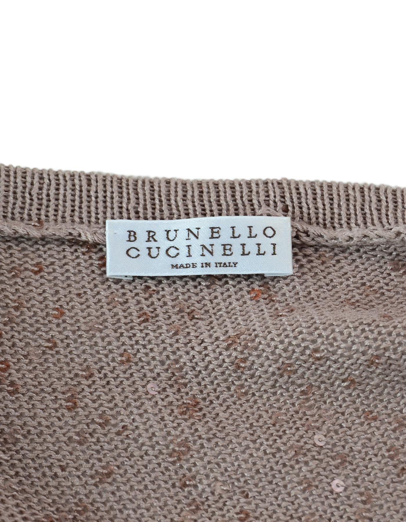 Women's Brunello Cucinelli Mauve Sleeveless Knit Sequin Wrap Top Sz L