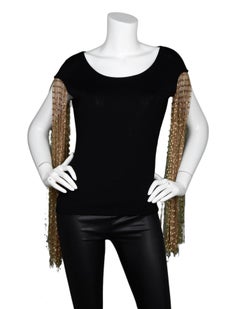 Loewe Black Top W/ Gold Ribbon Fringe Sleeves Sz S