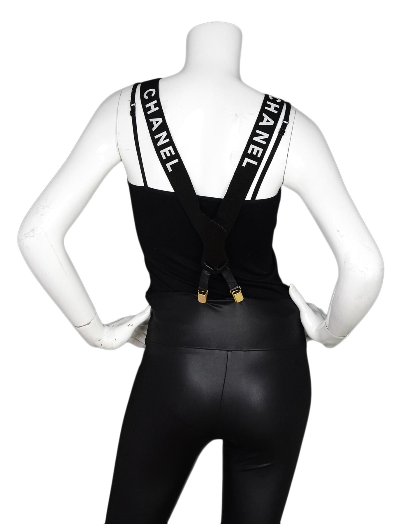 Chanel 90er Schwarz/Weiße Hosenträger mit Logo und Box im Zustand „Hervorragend“ in New York, NY