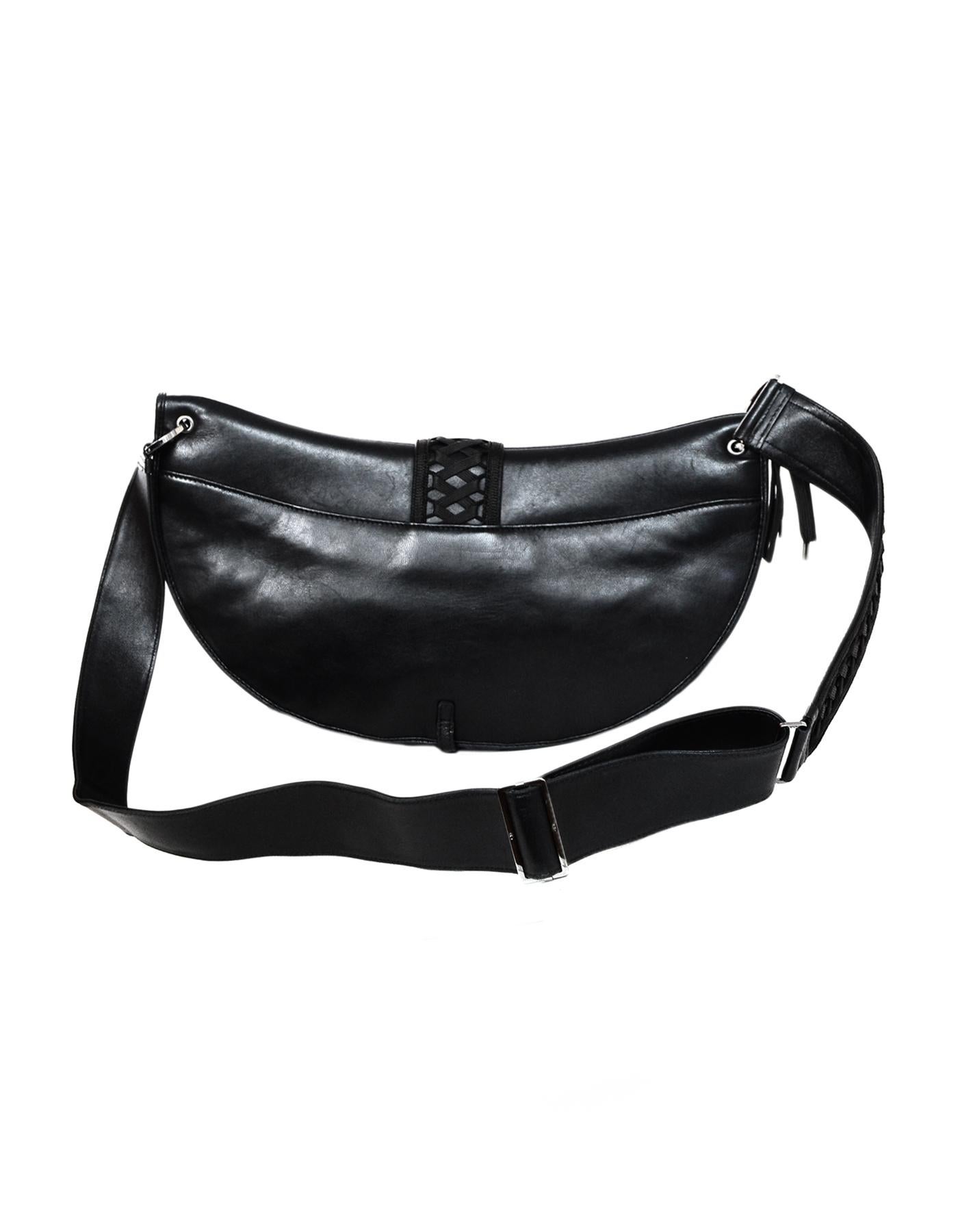 Christian Dior Black Leather Saddle Messenger Bag W/ Corset Lace Detail  In Good Condition In New York, NY