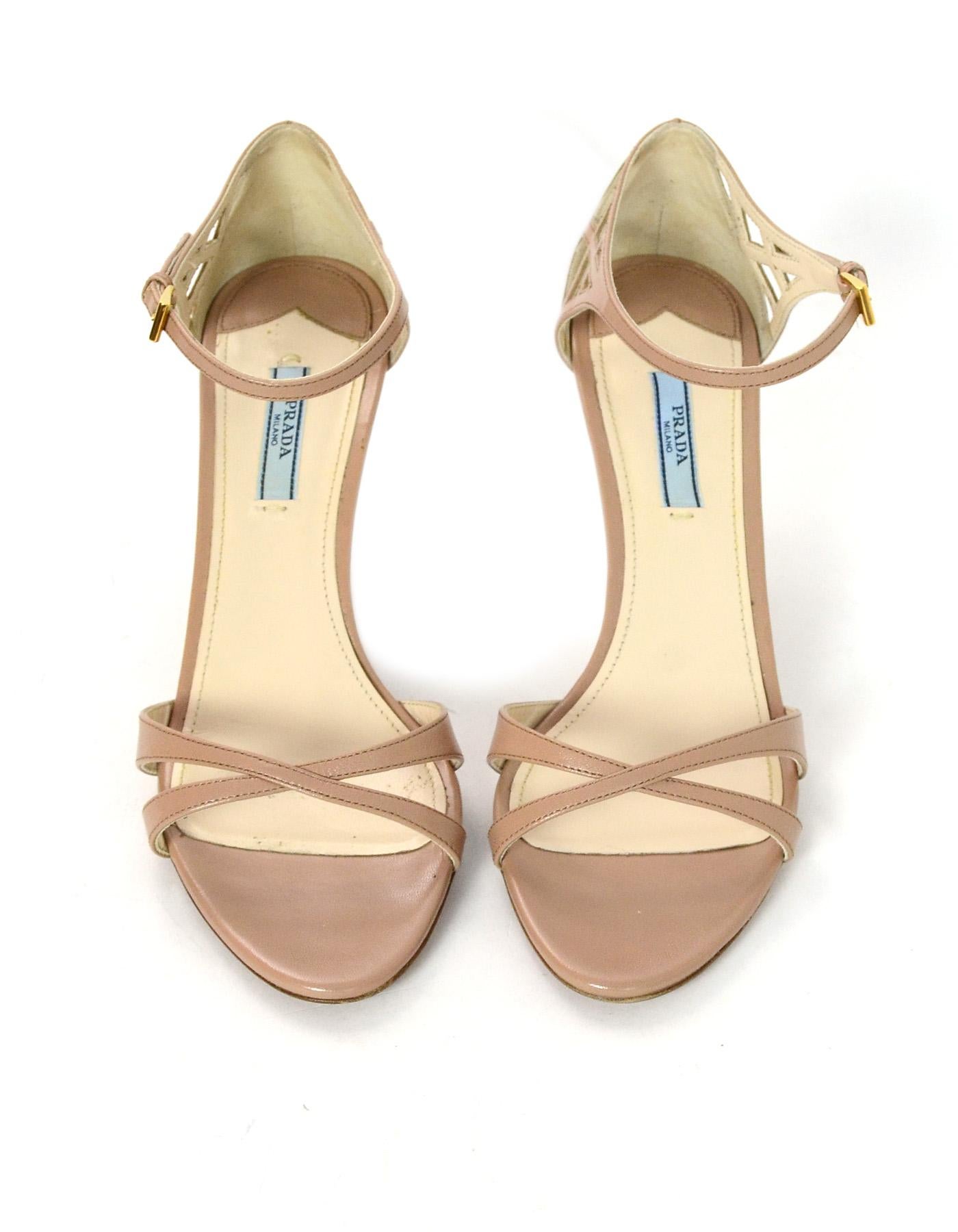 Prada Nude Leather Strappy High Heel Sandals Sz 40.5 W/ Box & Dust Bag In Excellent Condition In New York, NY