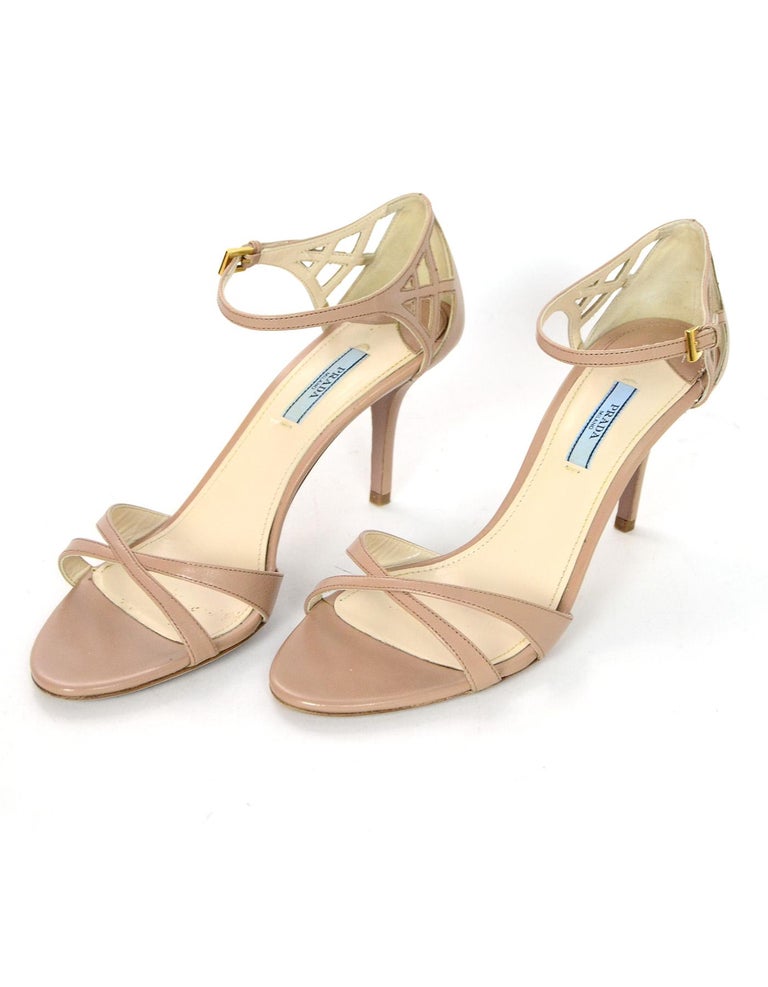 Prada Nude Leather Strappy High Heel Sandals Sz 40.5 W/ Box and Dust ...