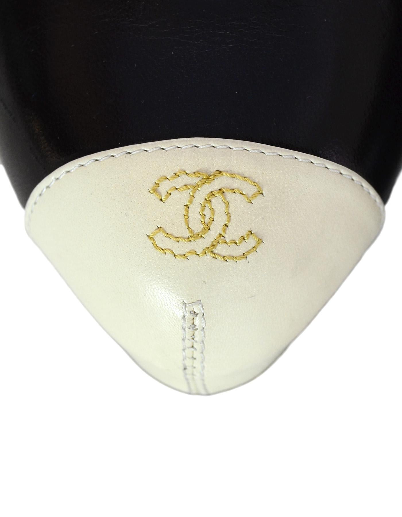 Chanel Black/Ivory Cap Toe CC Platform Pumps W/ Embroidered CC At Toes Sz 38.5 1