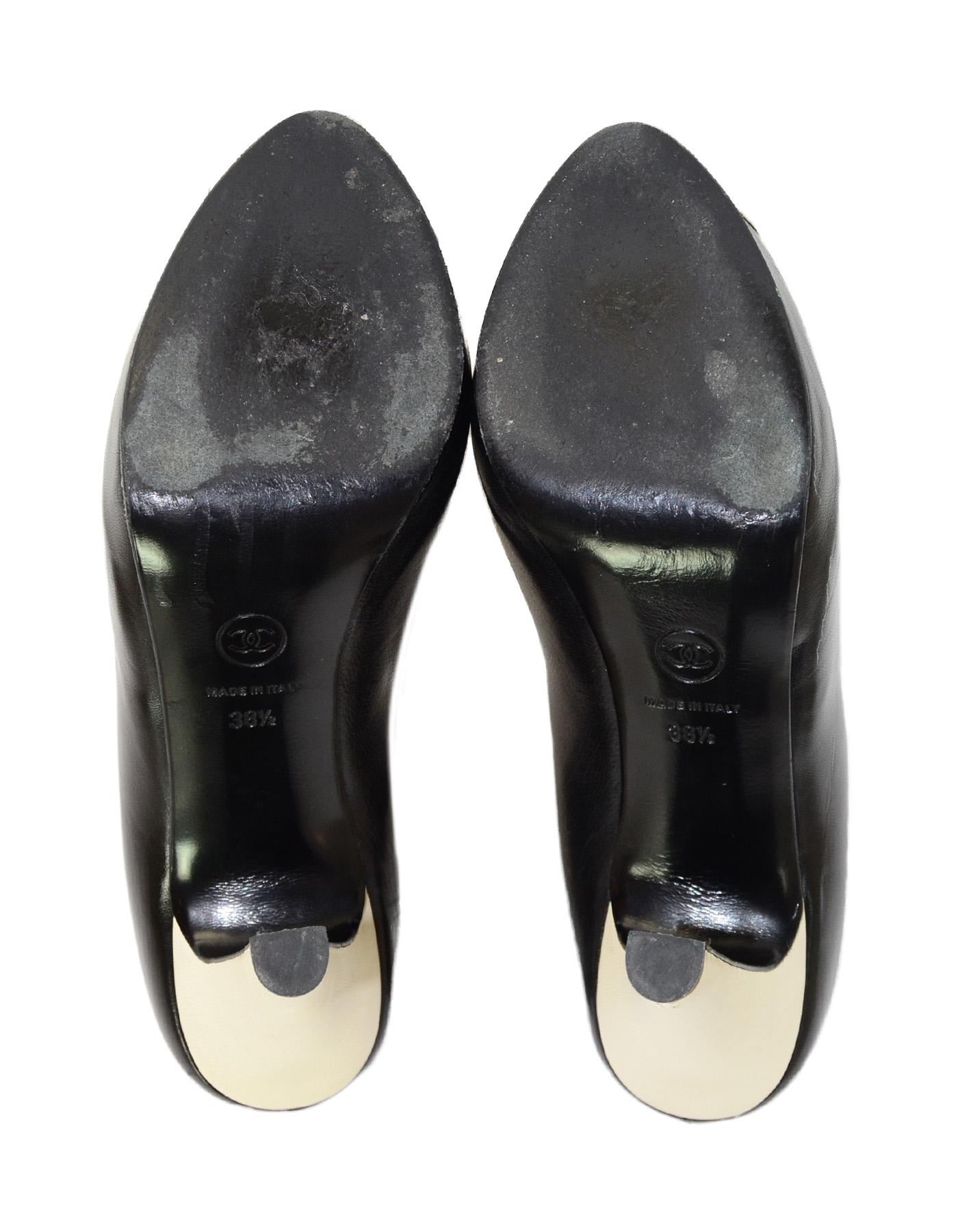 Chanel Black/Ivory Cap Toe CC Platform Pumps W/ Embroidered CC At Toes Sz 38.5 2