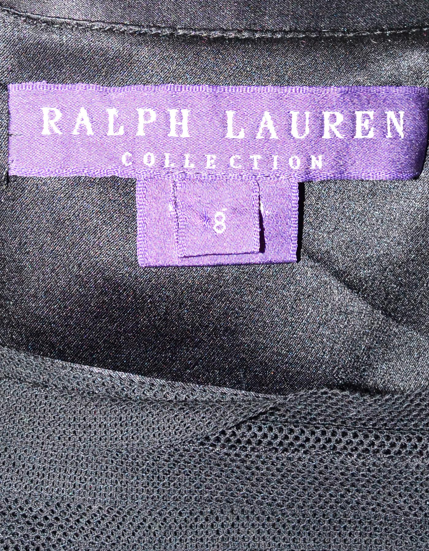 Ralph Lauren Purple Label Black Pleated Tulle Spaghetti Strap Gown Sz 8 1