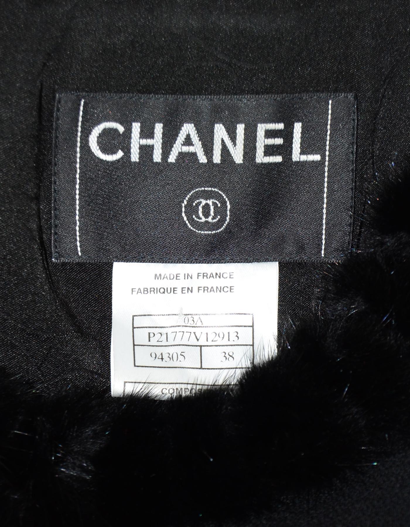 Women's Chanel 03 Black Jacket W/ Mink Collar & Cuffs Sz 38