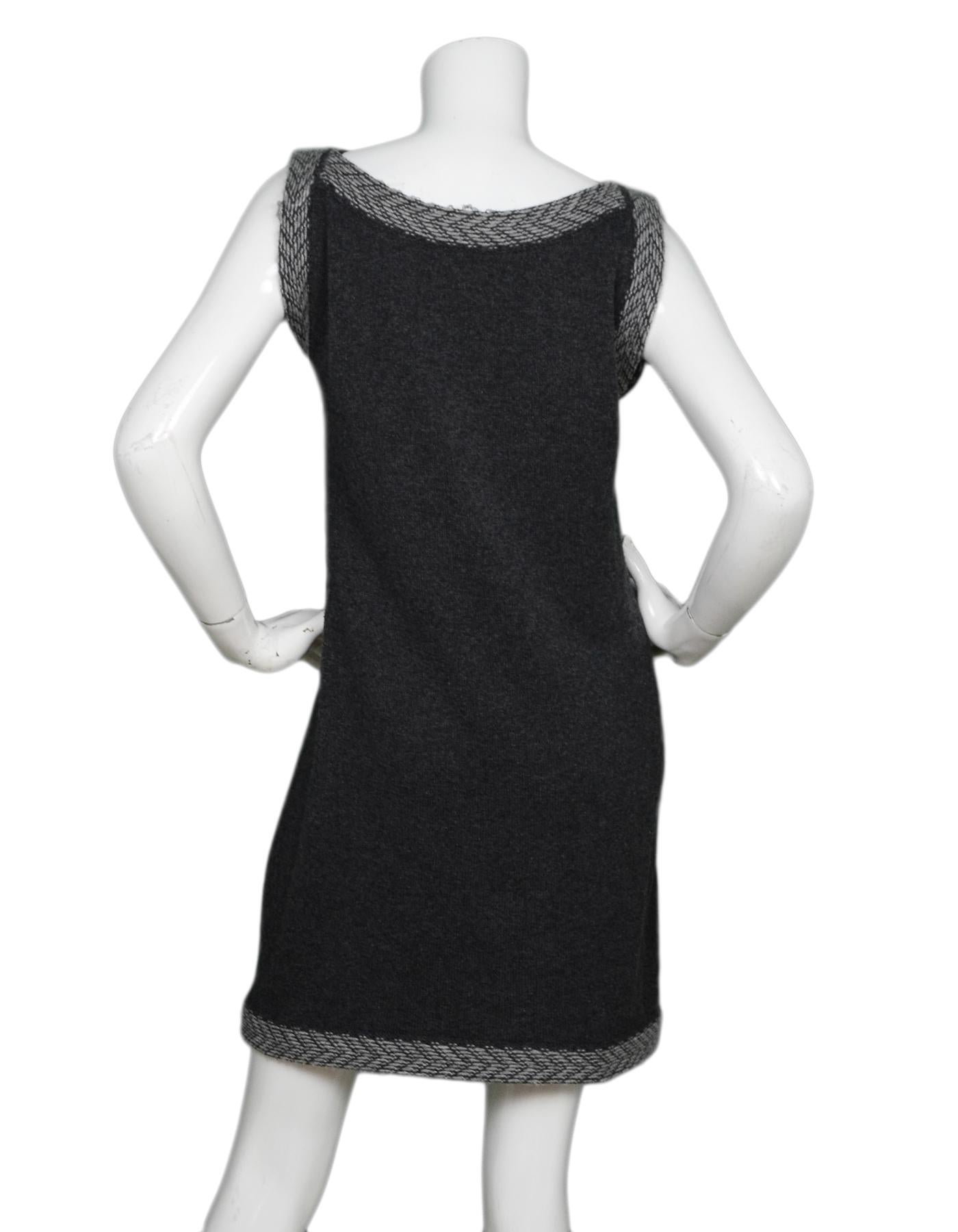Black Chanel Grey Cashmere Knit Sleeveless Dress W/ CC Turnkey Pockets Sz 40