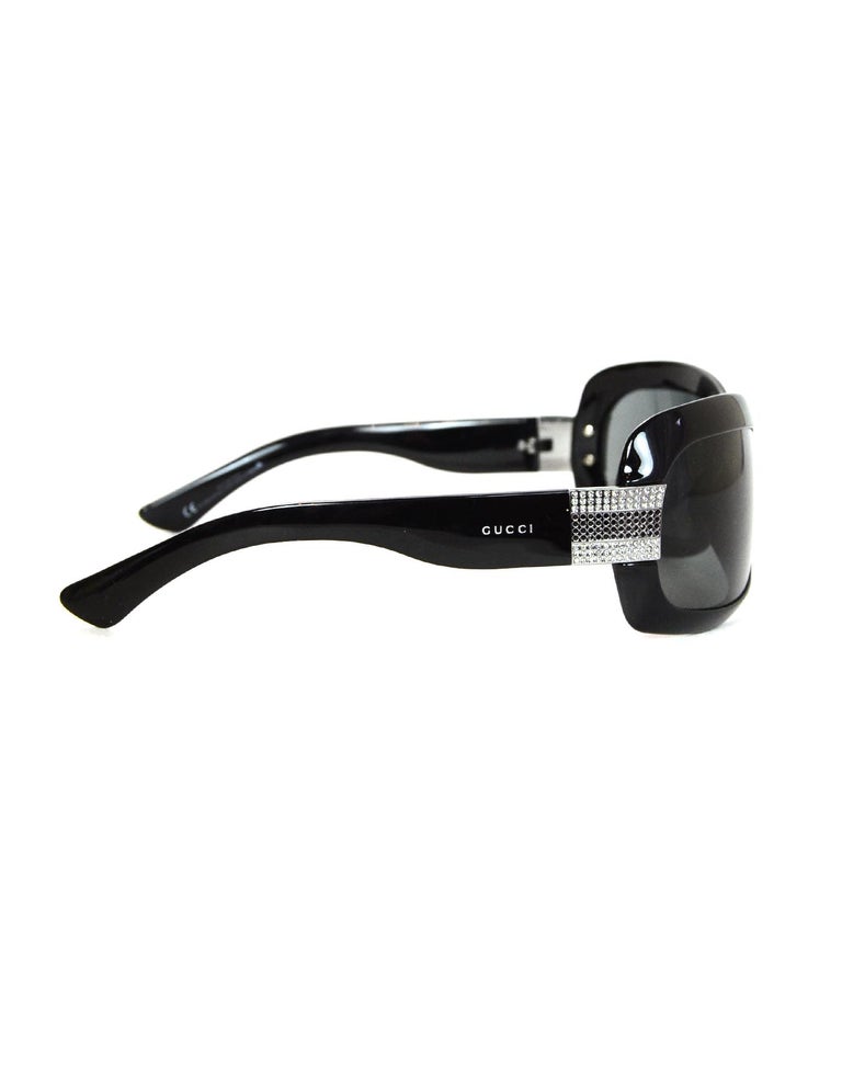 Gucci Black Sunglasses W/ Rhinestones On Arms and Case For Sale at 1stDibs